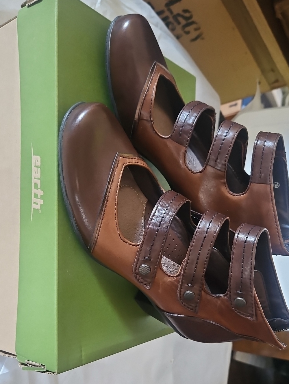 Earth Brown Two-Tone Strappy Ankle Boots